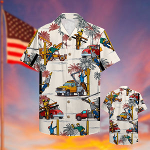 Lineman Hawaiian Shirt, Aloha Shirt with bucket truck pattern - Hawaiian Shirts - GoDuckee