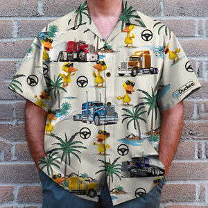 Trucker Duck Hawaiian Shirt - Truck & Duck Pattern - Hawaiian Shirts - GoDuckee