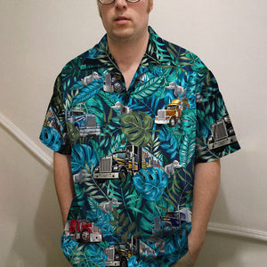 Trucker Hawaiian Shirt, Aloha Shirt with semitruck and rubber duck - Hawaiian Shirts - GoDuckee