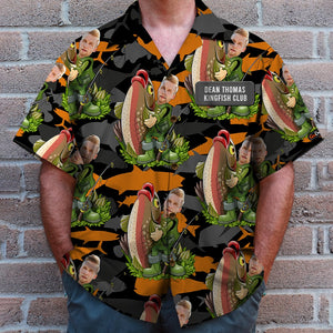 Fishing Custom Face Photos Seamless Pattern, Personalized Hawaiian Shirt and Men Beach Shorts, Gifts for Fishing Lovers - Hawaiian Shirts - GoDuckee