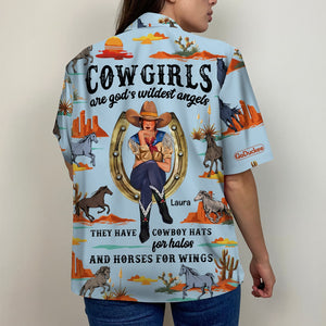 Personalized Cowgirl Hawaiian Shirt - Horse Pattern - Cowgirls Are God's Wildest Angels - Hawaiian Shirts - GoDuckee