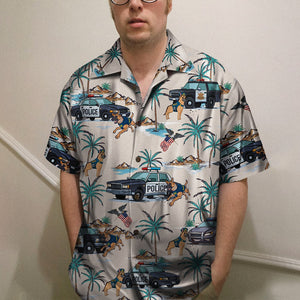 Police Hawaiian Shirt, Aloha Shirt with police car and police dog 1 - Hawaiian Shirts - GoDuckee