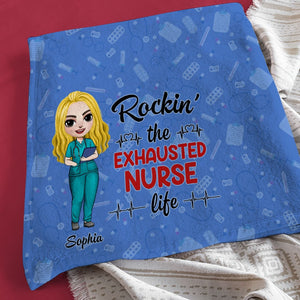 Rockin' The Exhausted Nurse Life - Personalized Nurse Blanket - Gift For Nurse - Blanket - GoDuckee