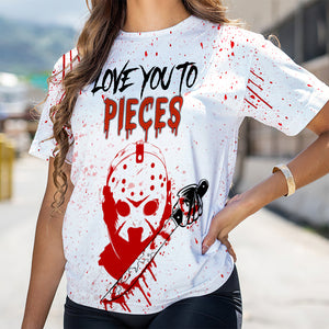 Horror Couple Love You To Pieces, Personalized Couple Halloween Shirt, Gift for Loved One - AOP Products - GoDuckee