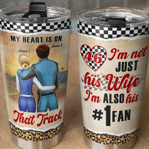 Personalized Racing Couple Tumbler - My Heart Is On That Track - His #1 Fan - Tumbler Cup - GoDuckee