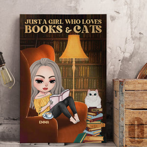 Just A Girl Who Loves Books And Cats Personalized Book Canvas Printed , Gift For Book Lovers - Poster & Canvas - GoDuckee