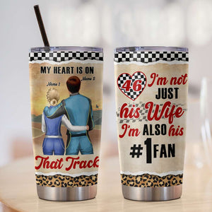 Personalized Racing Couple Tumbler - My Heart Is On That Track - His #1 Fan - Tumbler Cup - GoDuckee