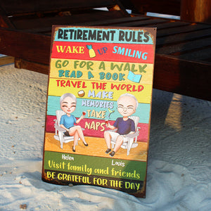Retirement Rules - Personalized Metal Sign - Gift For Couple - Metal Wall Art - GoDuckee