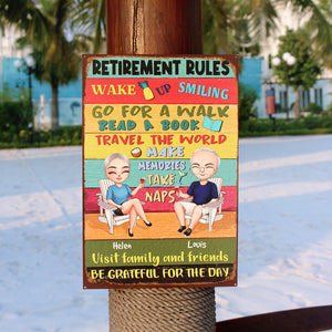 Retirement Rules - Personalized Metal Sign - Gift For Couple - Metal Wall Art - GoDuckee