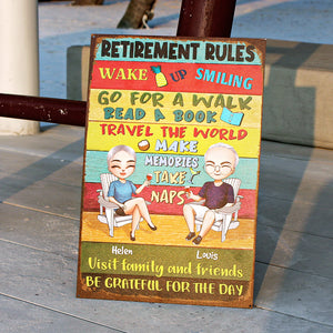 Retirement Rules - Personalized Metal Sign - Gift For Couple - Metal Wall Art - GoDuckee