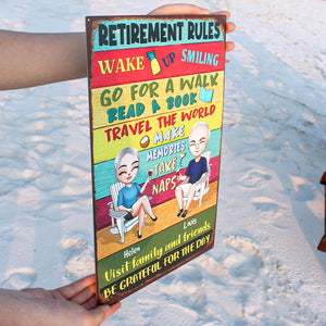 Retirement Rules - Personalized Metal Sign - Gift For Couple - Metal Wall Art - GoDuckee