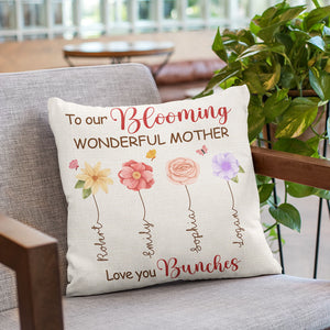 To Our Blooming Wonderful Mother, Personalized Pillow, Gift For Mom, Mom's Blooming Flowers Pillow Mother's Day Gift - Pillow - GoDuckee