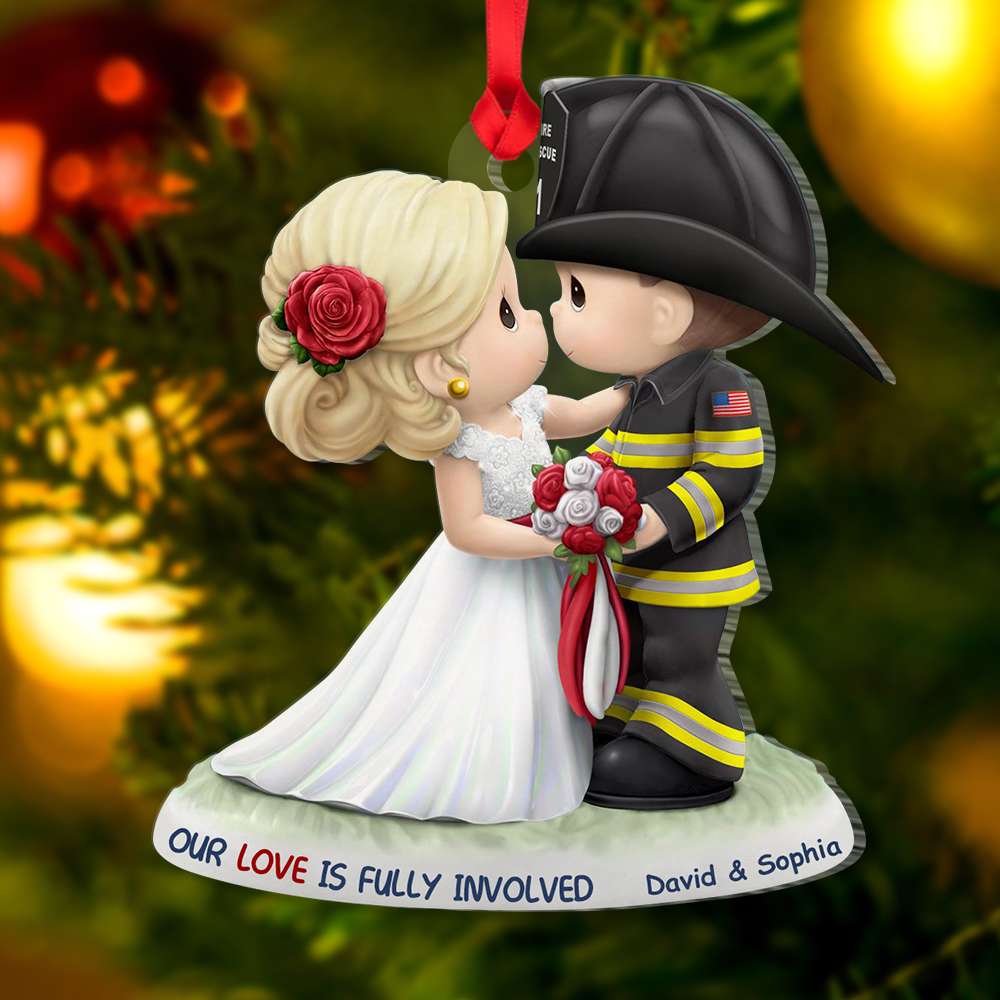 Our Love Is Fully Involved Firefighter Acrylic Custom Shape Ornament - Ornament - GoDuckee