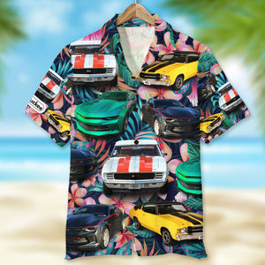 Custom Muscle Car Photo Hawaiian Shirt, Tropical Plants And Hibiscus Flowers Pattern, Summer Gift (Car0902) - Hawaiian Shirts - GoDuckee