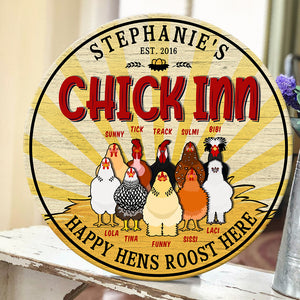 Chick Inn Happy Hens Roots Here Personalized Poultry Farming Round Wooden Sign - Wood Sign - GoDuckee
