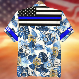 Custom Police Badge Hawaiian Shirt, Gift For Him, Blue Tree Pattern - Hawaiian Shirts - GoDuckee
