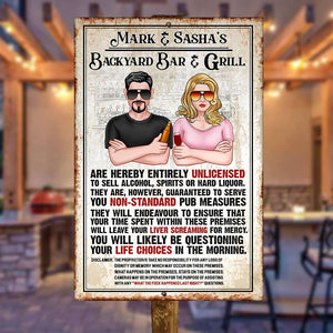 Backyard Bar And Grill Personalized Couple Metal Sign, Gift For Bar Decoration - Metal Wall Art - GoDuckee