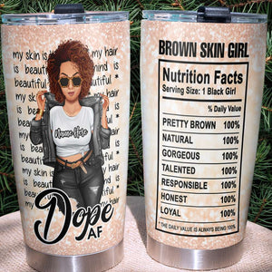 Personalized Black Women Tumbler Cup - Brown Skin Girl Nutrition Facts - Front Cool Girl - Tumbler Cup - GoDuckee