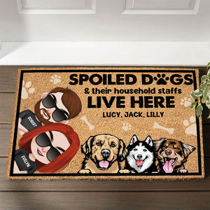 Spoiled Dogs & Their Household Staffs Live Here - Personalized Dog Doormat - Gift For Dog Lovers - Doormat - GoDuckee