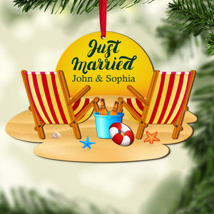 Just Married Personalized Newlywed Couple Ornament, Christmas Tree Decor - Ornament - GoDuckee