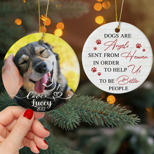 Dog Memorial Christmas Ornament - Upload Dog Image, Dogs Are Angels Sent From Heaven - Ornament - GoDuckee