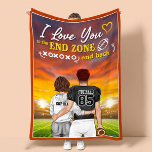 Personalized American Football Couple Blanket - I Love You To The End Zone and Back - Blanket - GoDuckee