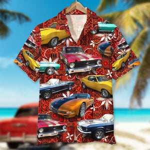 Custom Muscle Car Photo Hawaiian Shirt, Elvis Tribal Pattern, Gift For Car Lovers - Hawaiian Shirts - GoDuckee