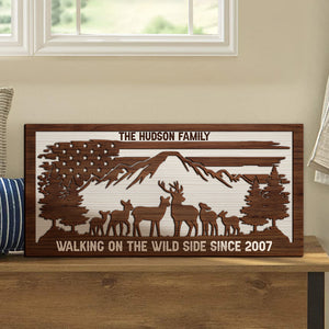 Personalized Out Door Family Deer Wood Sign Gift For Family - Wood Sign - GoDuckee