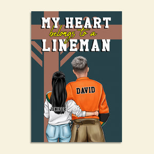 Personalized Lineman Couple Poster - My Heart Belongs to A Lineman - Couple Shoulder to Shoulder - Poster & Canvas - GoDuckee