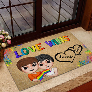 LGBT Couple Love Wins Personalized Door Mat Gift For Couple - Doormat - GoDuckee