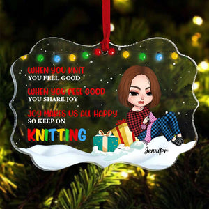 Knitting Makes Me Happy, Knitting Crochet Medallion Acrylic Ornament - Ornament - GoDuckee