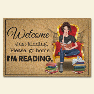 Personalized Book Door Mat - Welcome Just Kidding Please Go Home I'm Reading - Reading Girl - Doormat - GoDuckee
