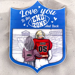 Love You To The End Zone And Back Personalized Football Couple Wood Sign Gift For Couple - Wood Sign - GoDuckee