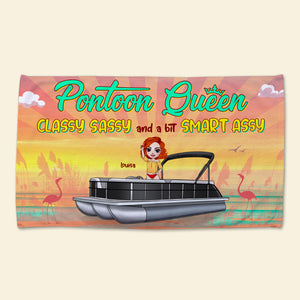 Pontoon Queen Classy Sassy And A Bit Smart Assy Personalized Pontoon Beach Towel, Gift For Girls - Beach Towel - GoDuckee