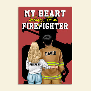 Personalized Firefighter Couple Poster - My Heart Belongs to A Firefighter - Couple Shoulder to Shoulder - Poster & Canvas - GoDuckee