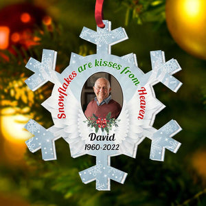 Snowlfakes Are Kisses From Heaven, Personalized Ornament, Christmas Memorial Gift - Ornament - GoDuckee