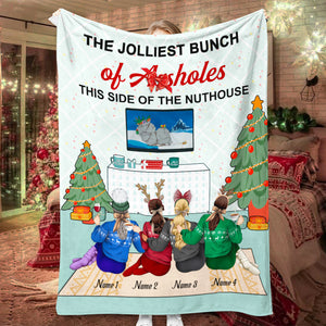 Personalized Christmas Sweater Sister Blanket - The Jolliest Bunch of A**hole - Blanket - GoDuckee