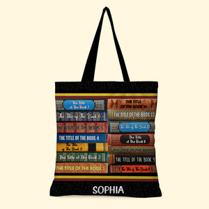 Personalized Book Lovers Tote Bag - custom book titles - OVERLAPPING BOOKS - Tote Bag - GoDuckee