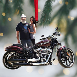 Custom Photo Biker Couple Ornament, Christmas Tree Decor, Gift For Motorcycle Lovers - Ornament - GoDuckee