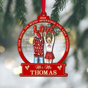 In This House It's Mixed Beginnings And Love Unending, Layered Mix Ornament Christmas Gift For Couple - Ornament - GoDuckee