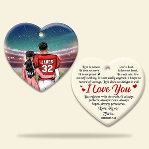 American Football Couple Love Never Fails - Personalized Ornament - Gift for Couple - Couple Shoulder to Shoulder - Ornament - GoDuckee