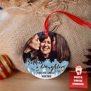 Mother and Daughter Forever Linked Together, Personalized Round Ceramic Ornament - Ornament - GoDuckee