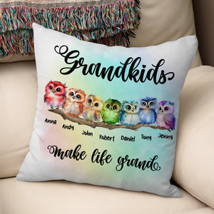 Grandkids Make Life Grand - Mother's Day Pillow - Mother's Day Gift - Personalized Owl Grandma Cute Square Pillow - Gift For Grandma - Pillow - GoDuckee
