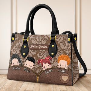 Personalized Grandma Leather Bag, Gift For Family - Leather Bag - GoDuckee
