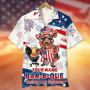 Bar-B-Que Tastes Like Freedom Personalized Grill Independence Day Hawaiian Shirt - Hawaiian Shirts - GoDuckee