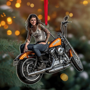 Custom Photo Biker Girl Ornament, Christmas Tree Decor, Gift For Motorcycle Lovers - Ornament - GoDuckee