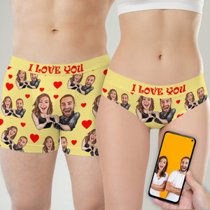 I Love You, Custom Couple Boxer Briefs Underwear, Gift For Couple, Heart Pattern - Boxer Briefs - GoDuckee