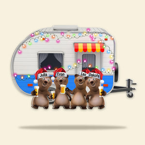 Camping Bear Happy Camper With Custom Drink - Personalized Christmas Ornament - Gift for Campers - Ornament - GoDuckee