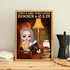 Just A Girl Who Loves Books And Cats Personalized Book Canvas Printed , Gift For Book Lovers - Poster & Canvas - GoDuckee