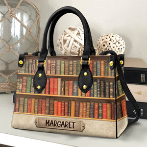 Personalized Book Lover Leather Bag, Book Seamless Pattern, Gift For Book Lovers - Leather Bag - GoDuckee